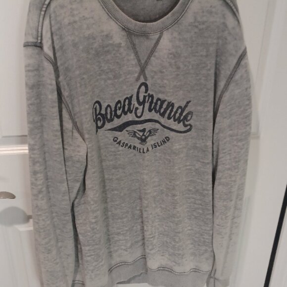 CampDavid Boca Grande Gasparilla Island Long Grey Distressed Sweatshirt Large - Picture 1 of 3